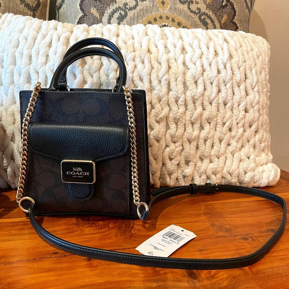 NEW Coach Mini Pepper Crossbody - Brown/Black Signature Canvas